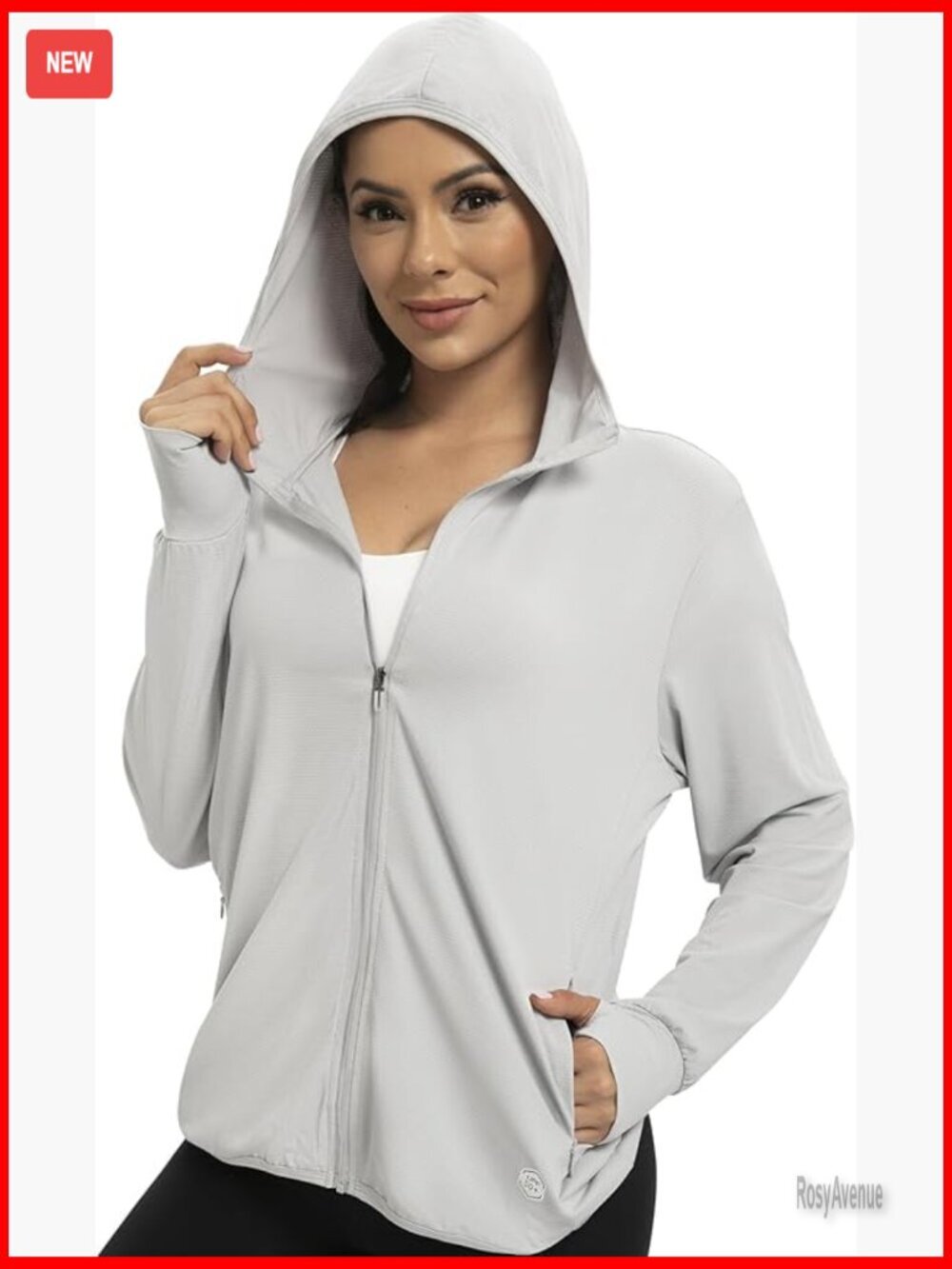 Lightweight Zip Up Hoodie Jacket with Thumb Holes UPF50+ Sun Protection